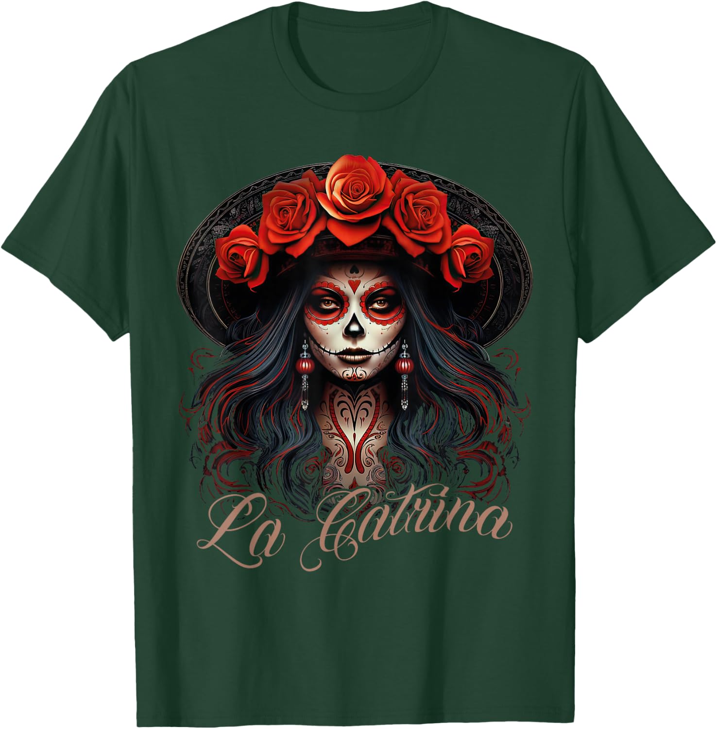 La Catrina Cool Dia De Los Muertos Design La Catrina , black T-Shirt - T-Shirt | Forest