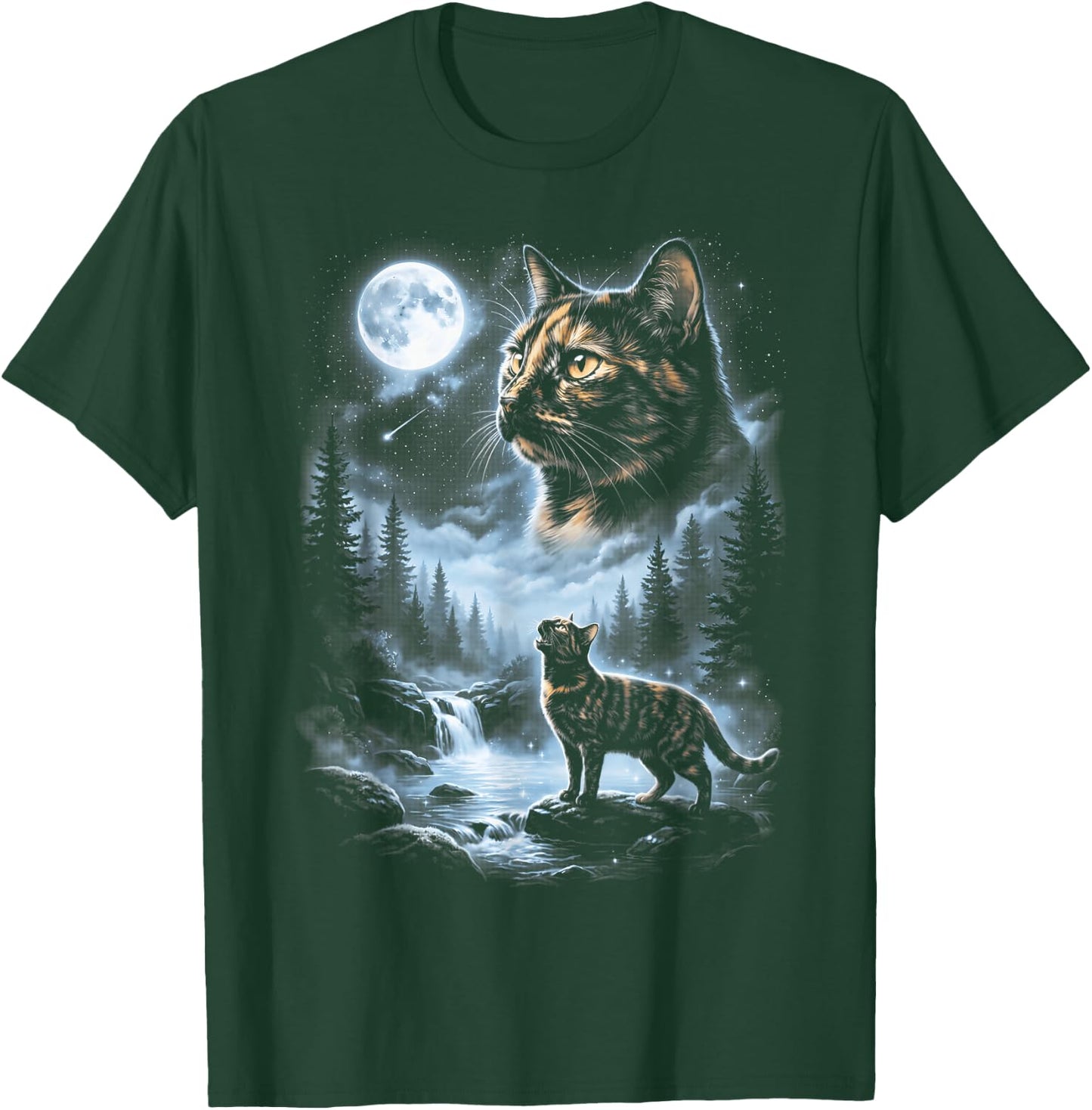Vintage Tortoiseshell Cat Howling to The Moon T-Shirt - T-Shirt | Forest