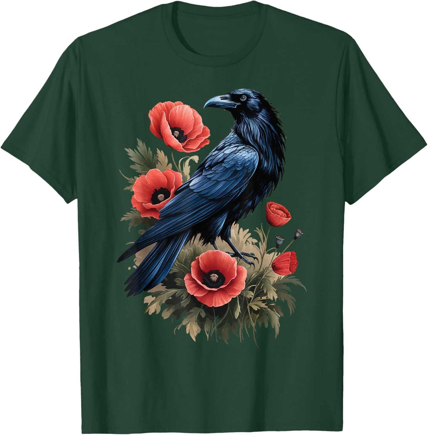 Raven Red Flowers Floral T-Shirt - T-Shirt | Forest