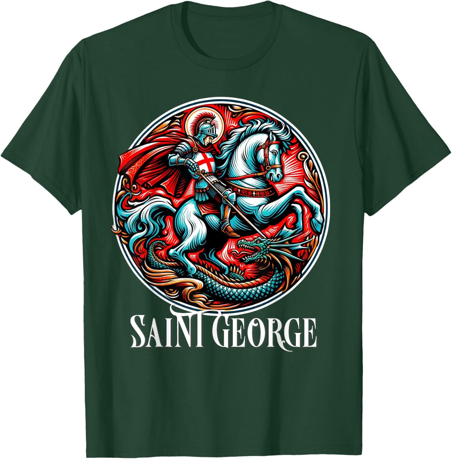 Saint George and the Dragon England Catholic T-Shirt - T-Shirt | Forest