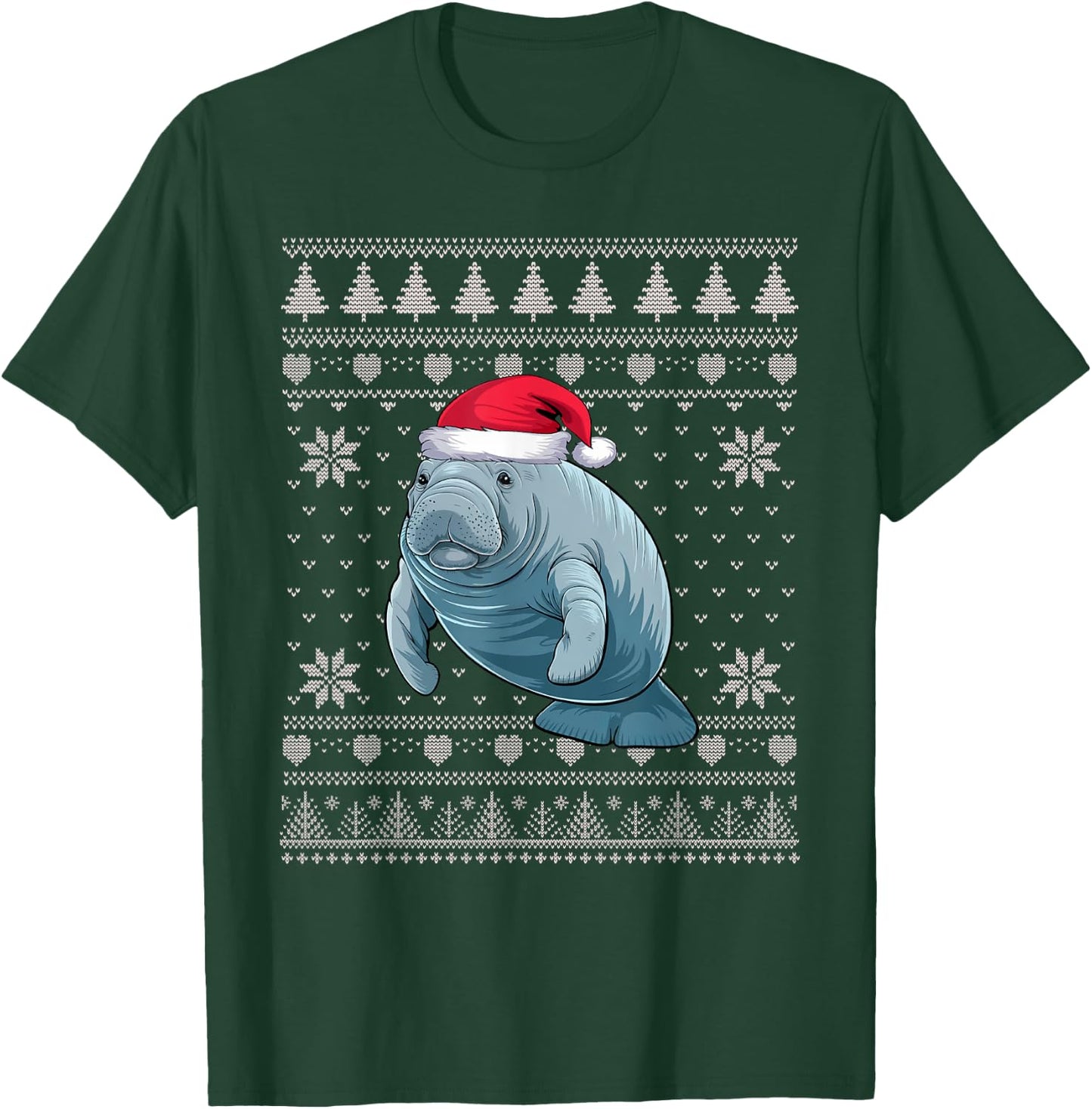Funny Manatee Ugly Christmas Sweater Santa Xmas PJs T-Shirt - T-Shirt | Forest