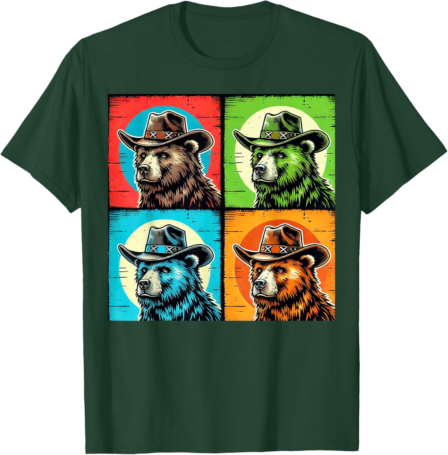 Cowboy Bear Design Colorful for Western Lovers Pop Art T-Shirt - T-Shirt | Forest