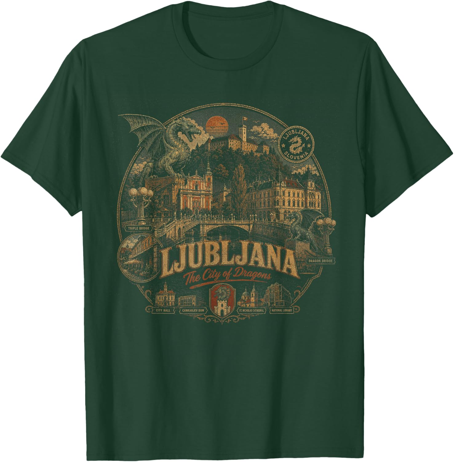 Ljubljana The City of Dragons Slovenia Travel – Vintage T-Shirt - T-Shirt | Forest