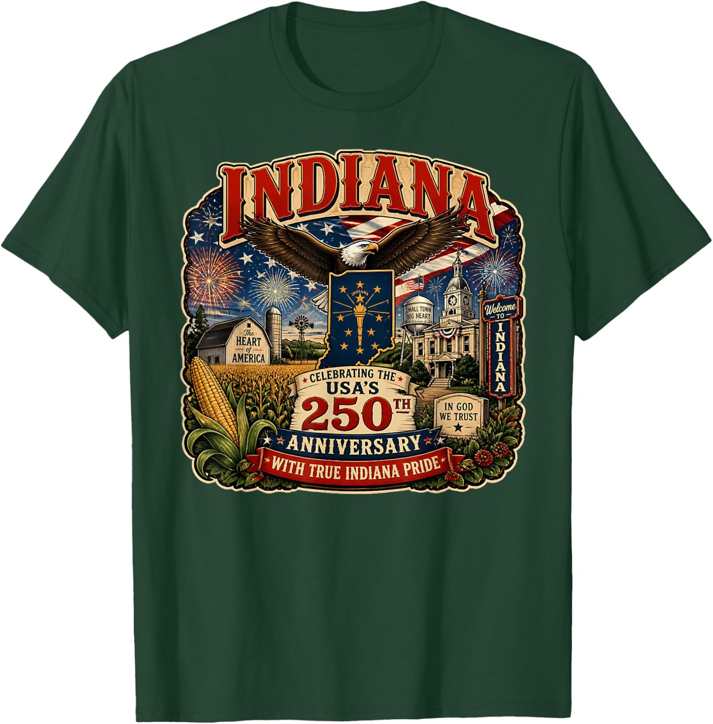 USA 250th Anniversary Indiana Pride T-Shirt - T-Shirt | Forest