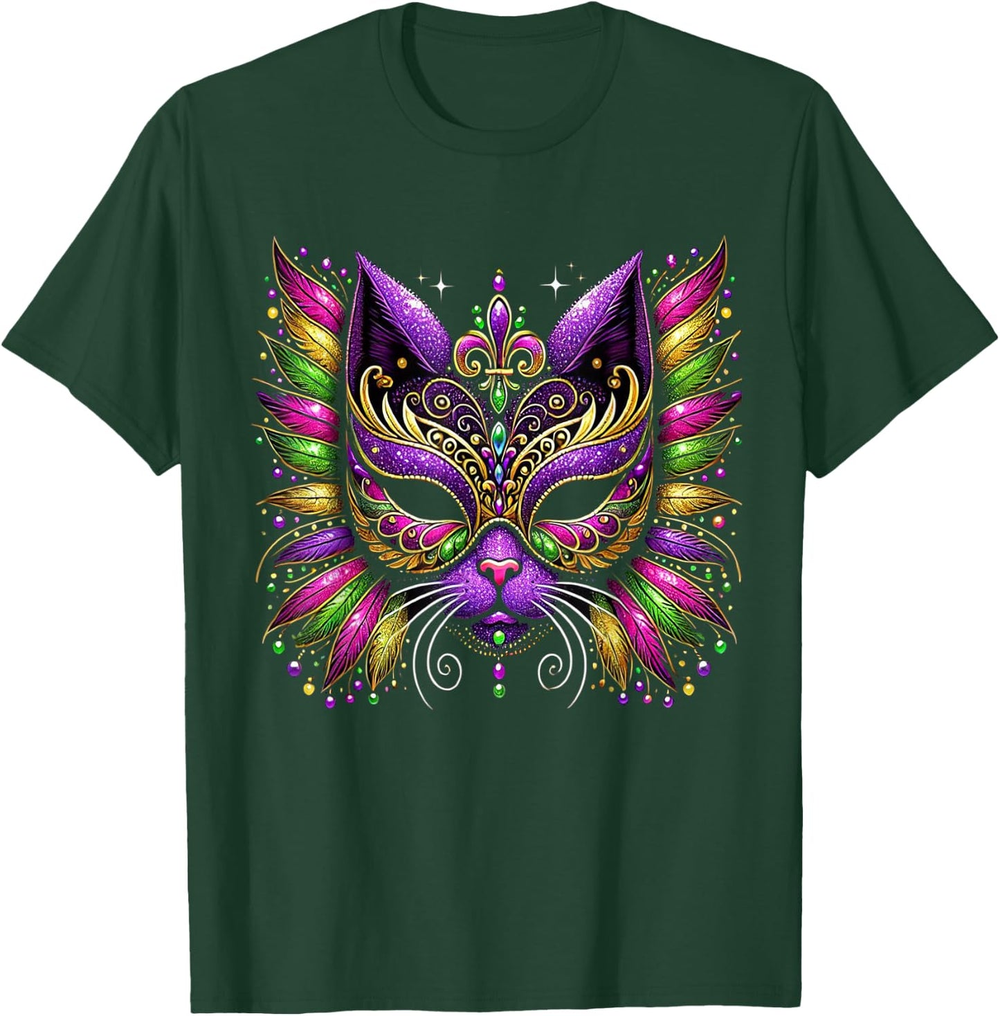 Mardi Gras Cat Mask New Orleans Women Kids Mardi Gras 2025 T-Shirt - T-Shirt | Forest
