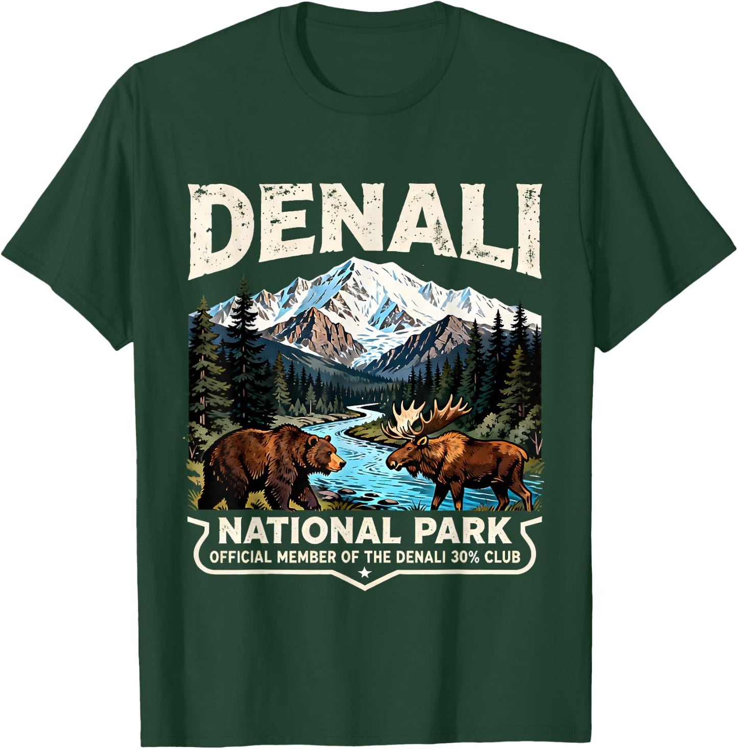 Retro Denali 30% Club Souvenir for Alaska Travel Lovers T-Shirt - T-Shirt | Forest