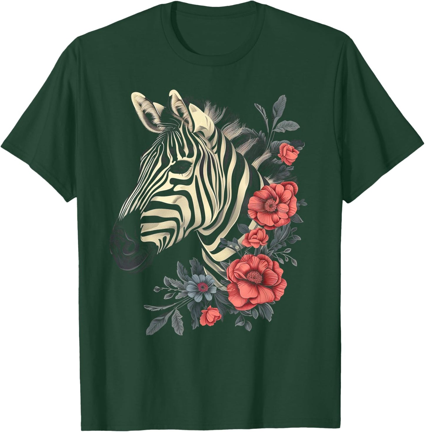 Zebra Vintage Flowers African Animal Zoo Keeper Zebra Lover T-Shirt - T-Shirt | Forest