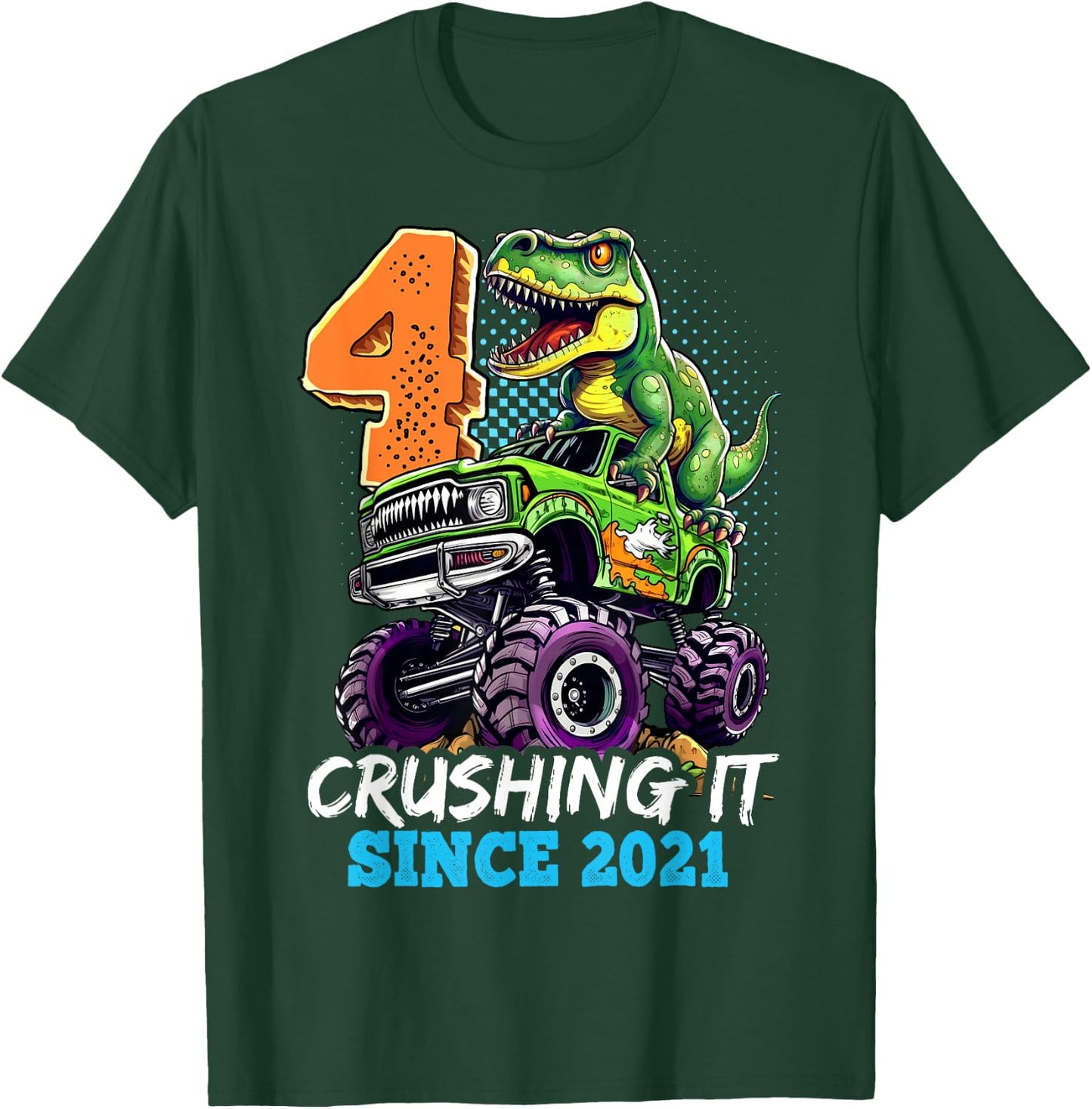 4th Birthday Monster Truck Dinosaur Party Boys Rawr I'm 4 T-Shirt - T-Shirt | Forest