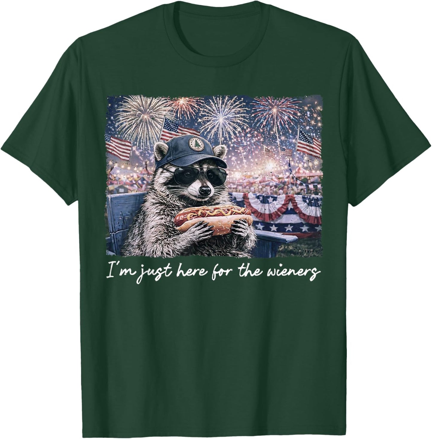 Funny Raccoon I'm Just Here for The Wieners Women T-Shirt - T-Shirt | Forest