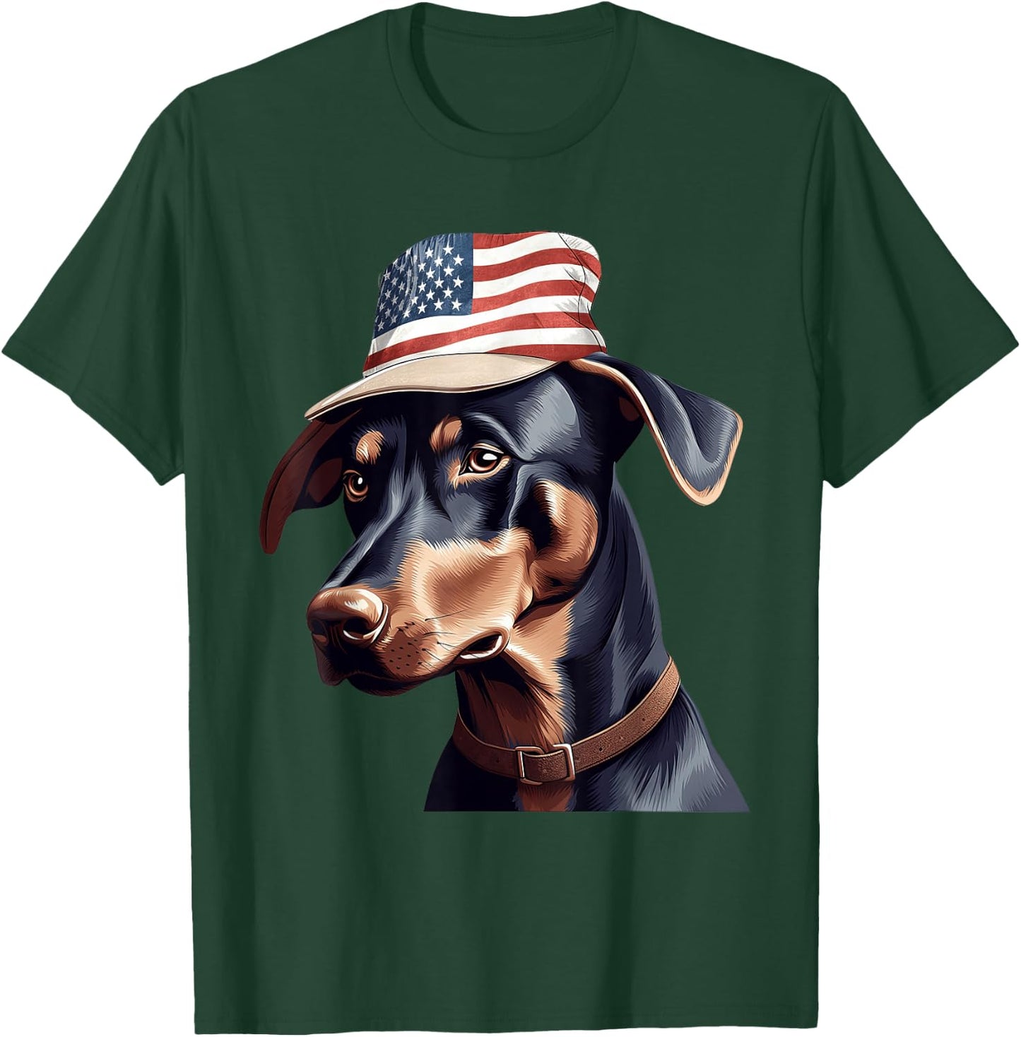 Doberman Pinscher with USA Flag Independence Day 4th of July T-Shirt - T-Shirt | Forest