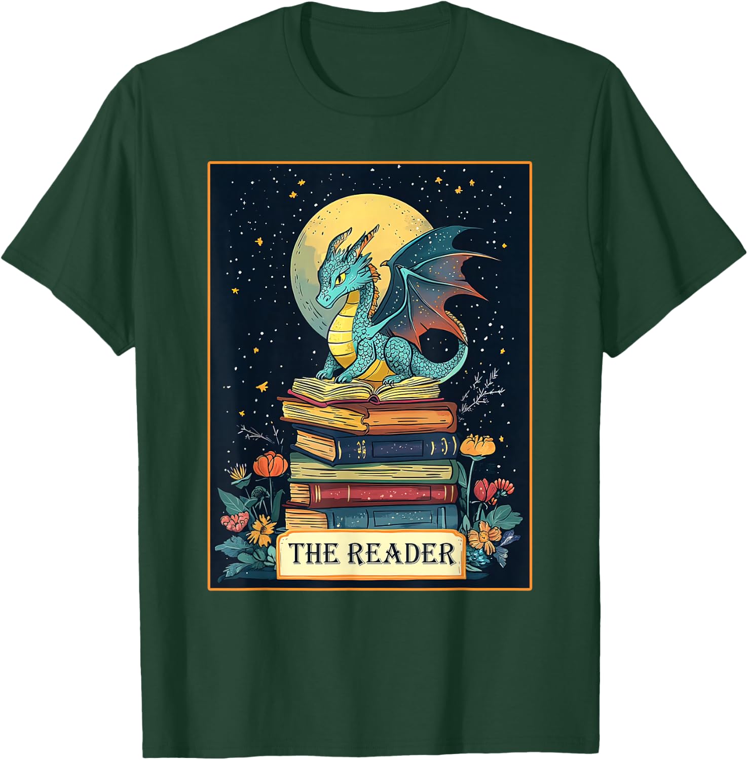 Book Dragon The Reader Tarot Romantasy Book Lover Bookish T-Shirt - T-Shirt | Forest