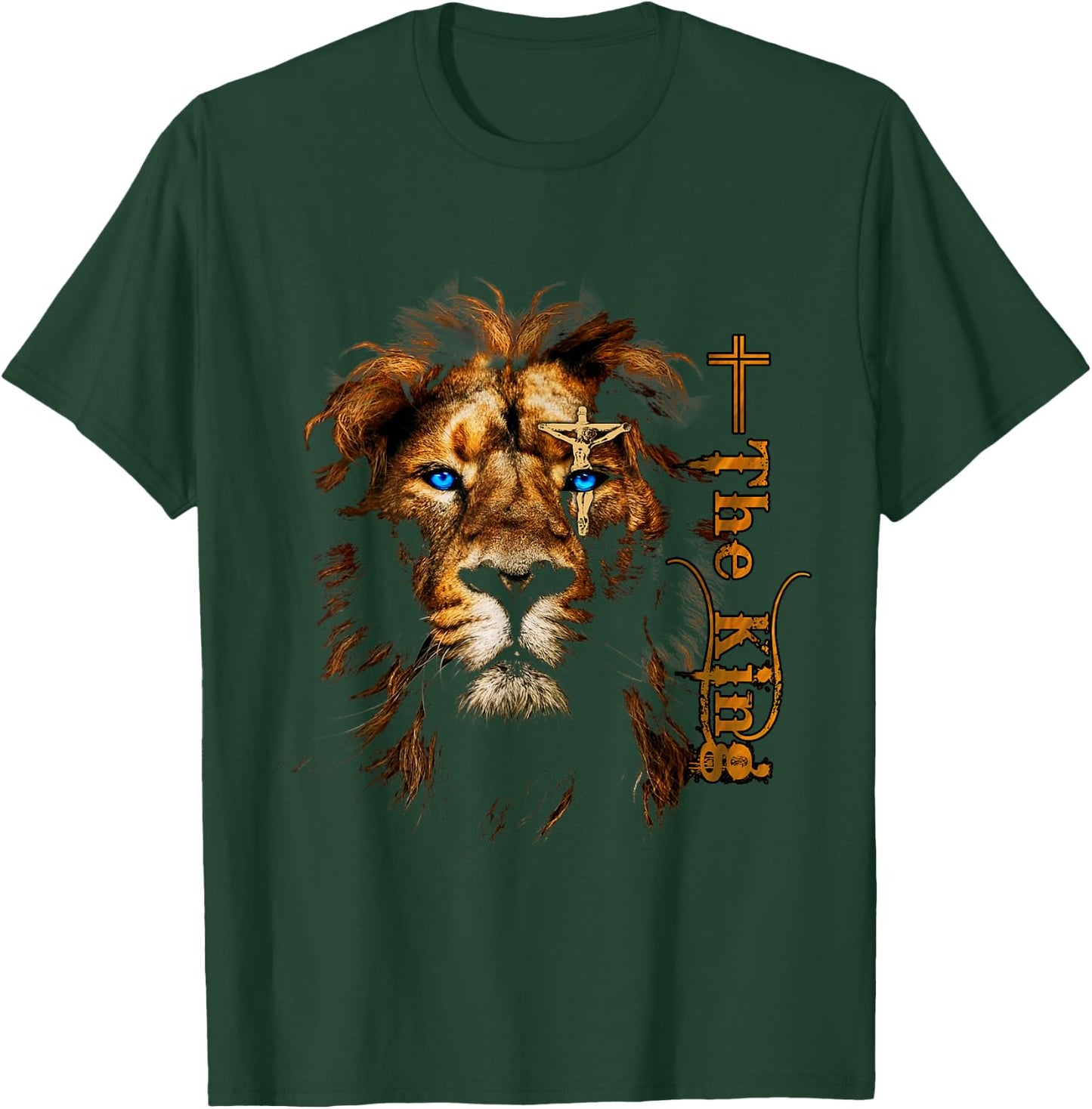 Jesus Christ Lion Art With Cross One Eye The King Savior T-Shirt - T-Shirt | Forest
