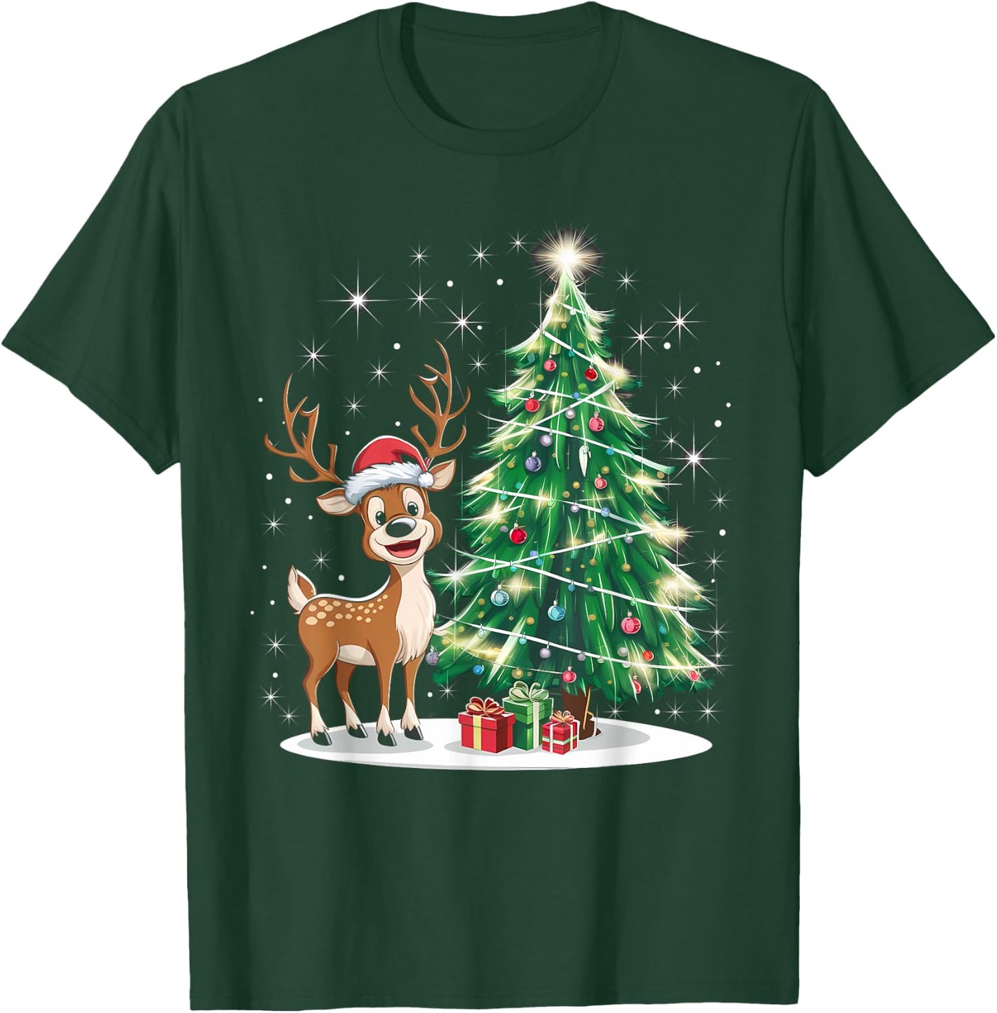 Christmas Christmas Tree Santa Reindeer , black T-Shirt - T-Shirt | Forest