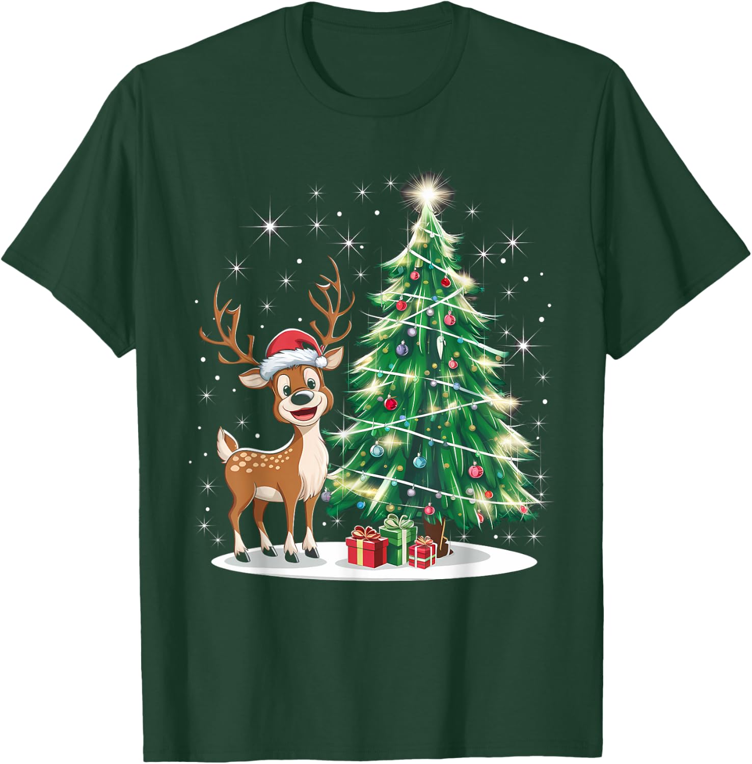 Christmas Christmas Tree Santa Reindeer , black T-Shirt - T-Shirt | Forest