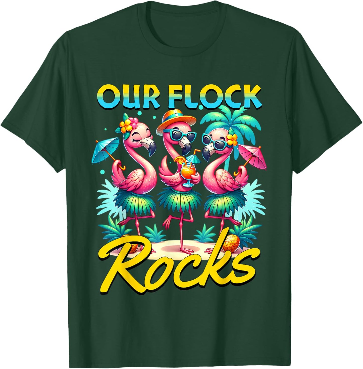 Our Flock Rocks Flamingo Summer Vacation Family Matching T-Shirt - T-Shirt | Forest