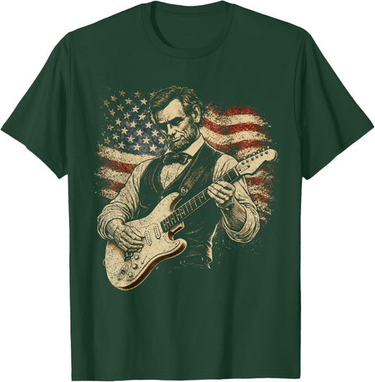 Abraham Lincoln Abe Lincoln Playing Guitar Retro Vintage T-Shirt - T-Shirt | Forest