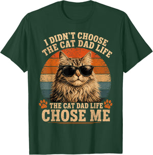 Cat Dad Life Chose Me Funny Retro Sunset Sunglasses Kitten T-Shirt - T-Shirt | Forest