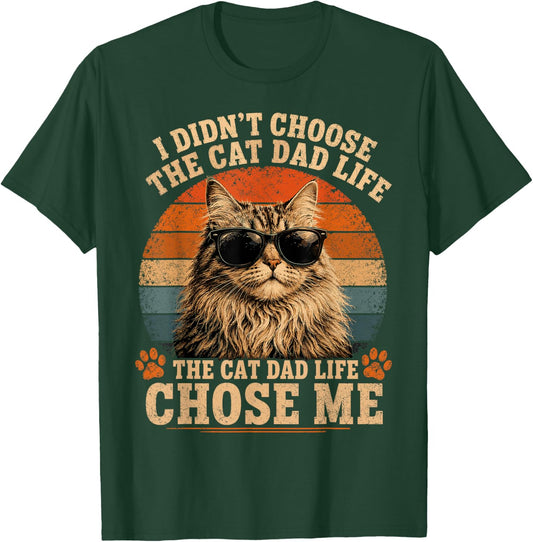 Cat Dad Life Chose Me Funny Retro Sunset Sunglasses Kitten T-Shirt - T-Shirt | Forest