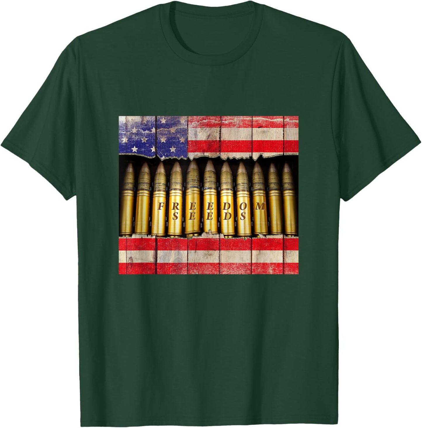 Patriotic Bullets Supply: Freedom Seeds American Flag Ammo T-Shirt - T-Shirt | Forest