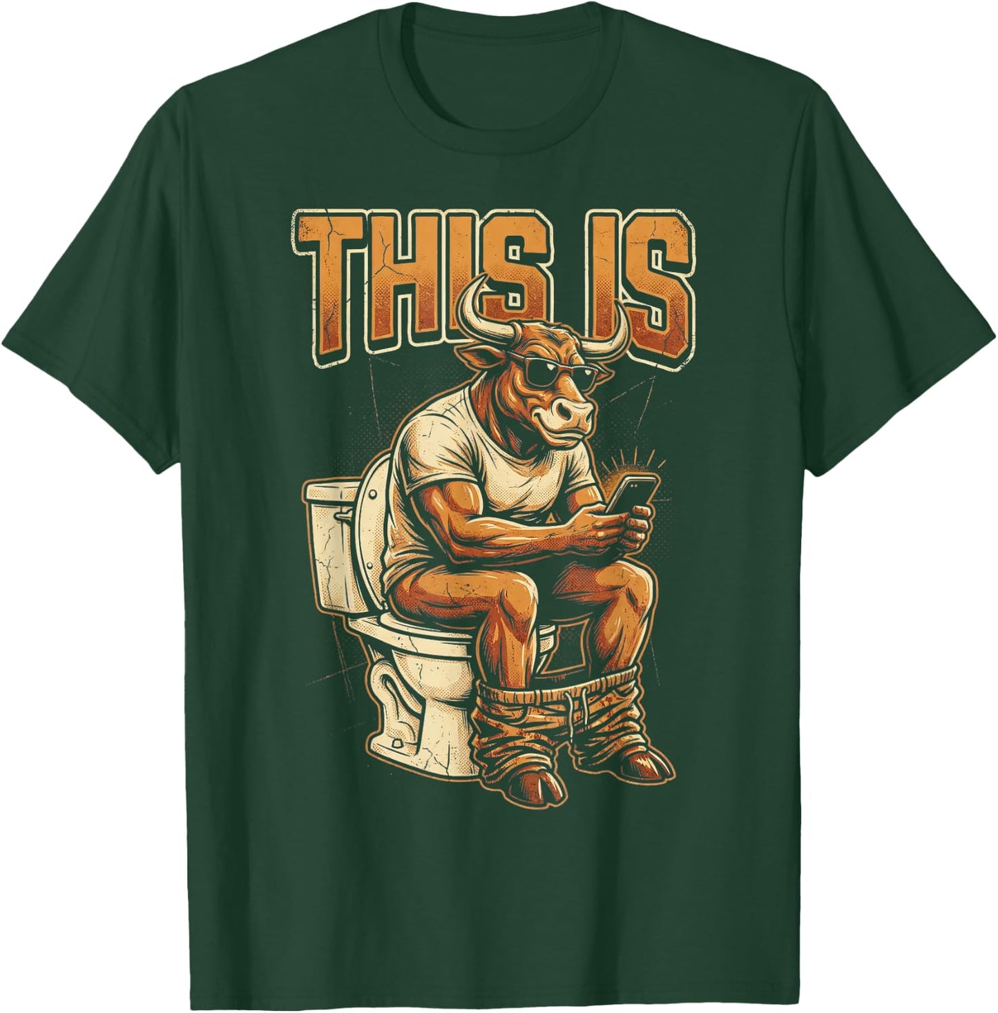 This is Bull Sitting On A Toilet Funny Vintage Graphics T-Shirt - T-Shirt | Forest
