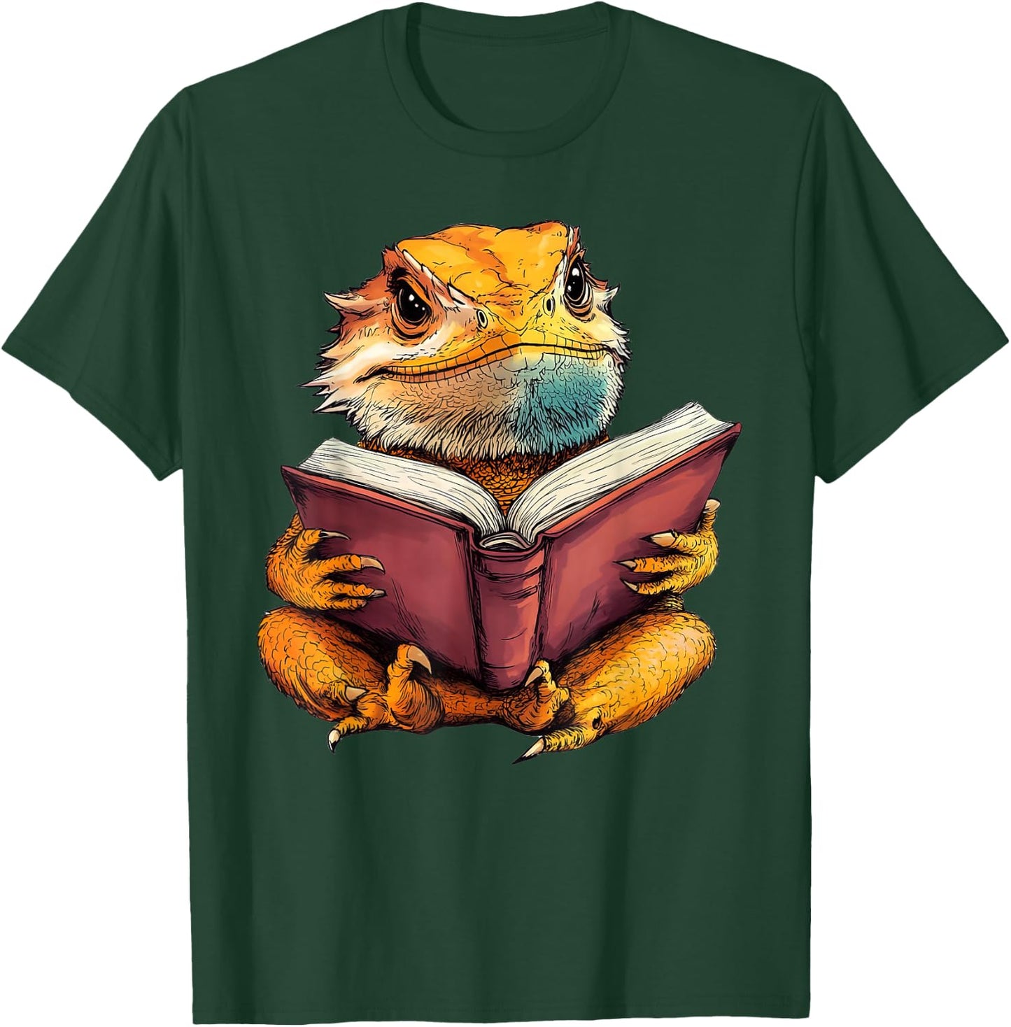 Cute Bearded Dragon Reading Book T-Shirt - T-Shirt | Forest
