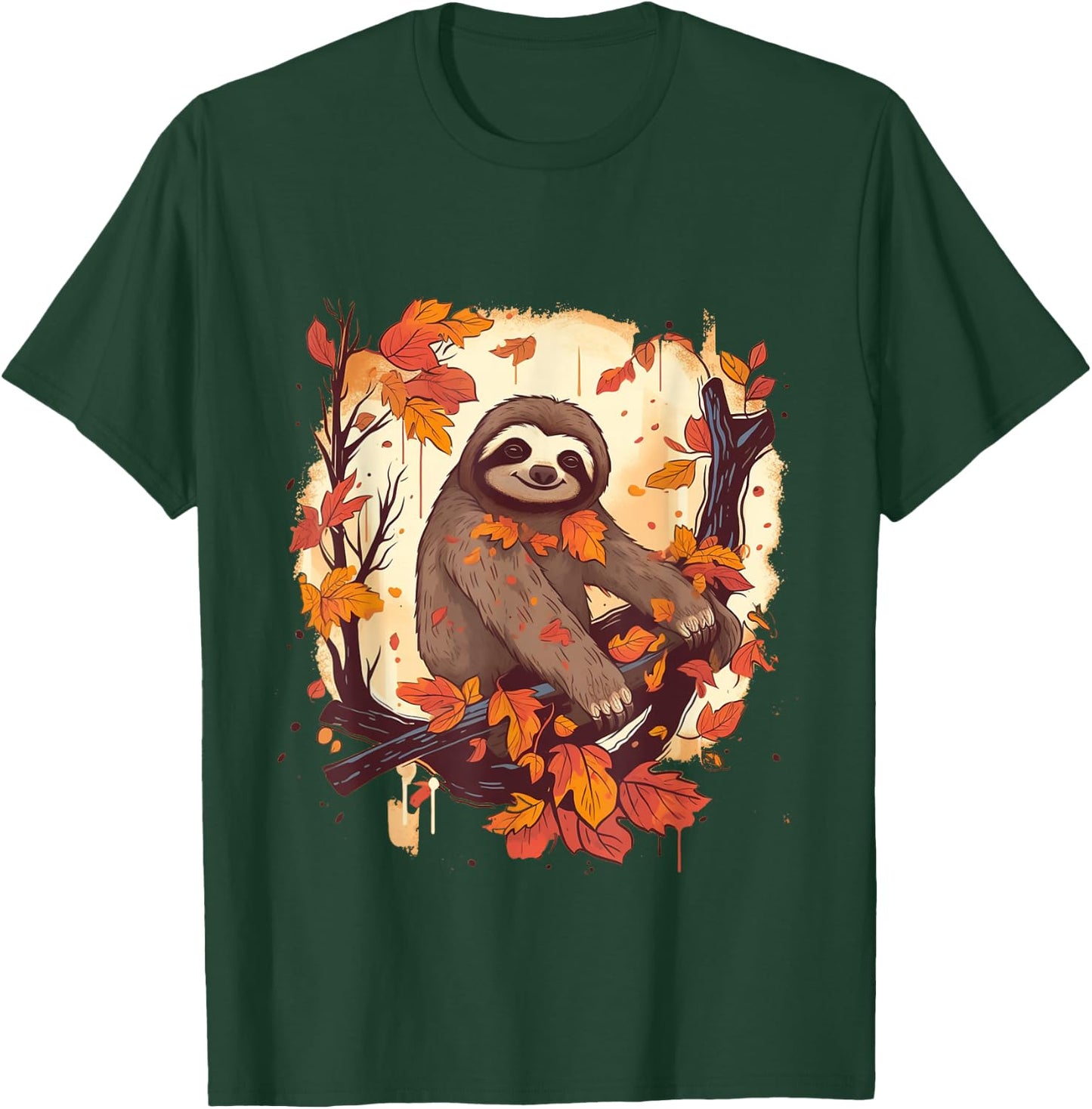 Sloth Fall Leaves Thanksgiving Day Animal Men Women Kids T-Shirt - T-Shirt | Forest