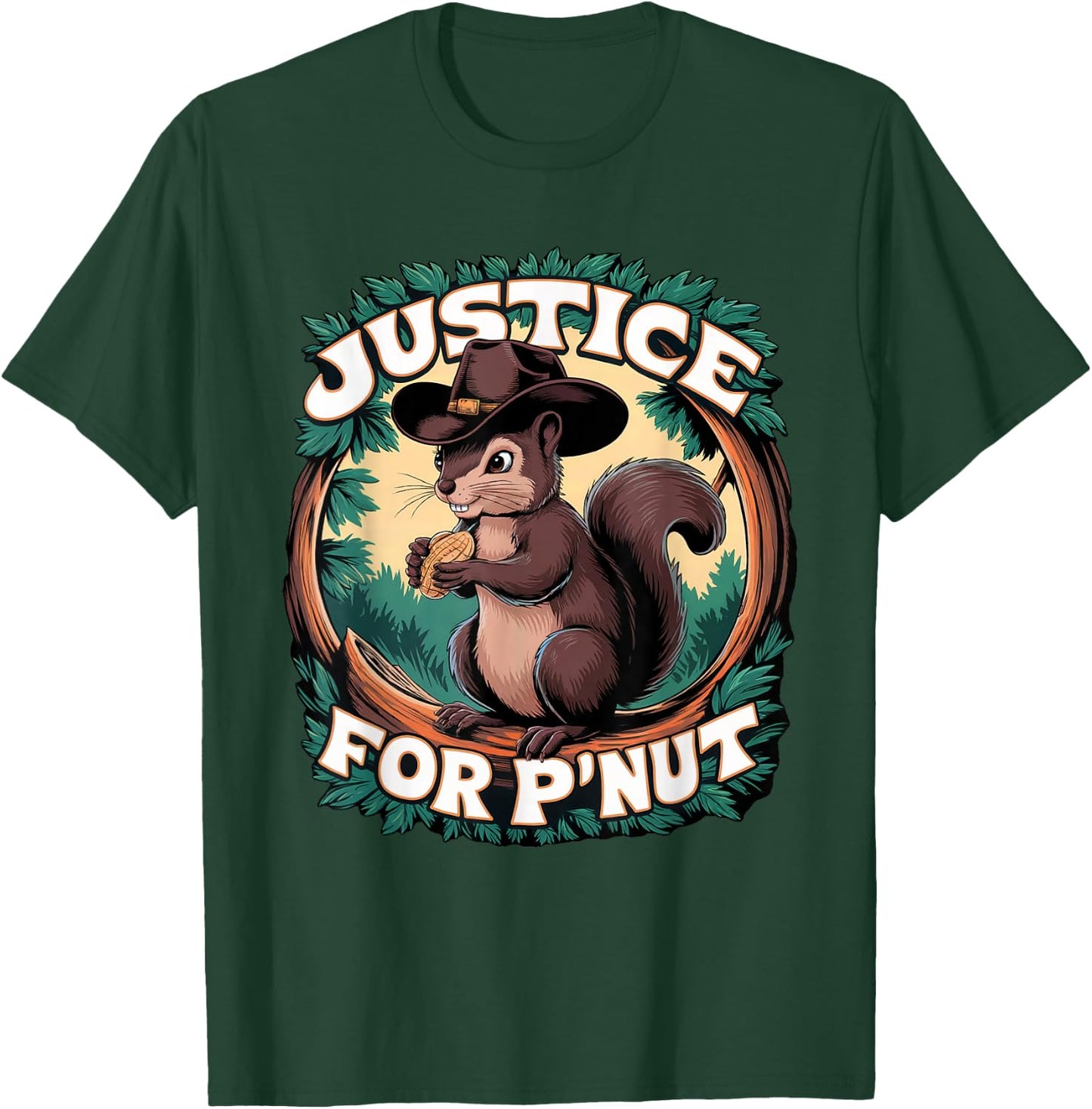 P'Nut The Squirrel and Fred The Raccoon Memorial - -Child Cute Peanut The Squirrel Cowboy Black Cartoon , Small, Short Sleeve, , Classic Fit, Polyester 100% T-Shirt - T-Shirt | Forest