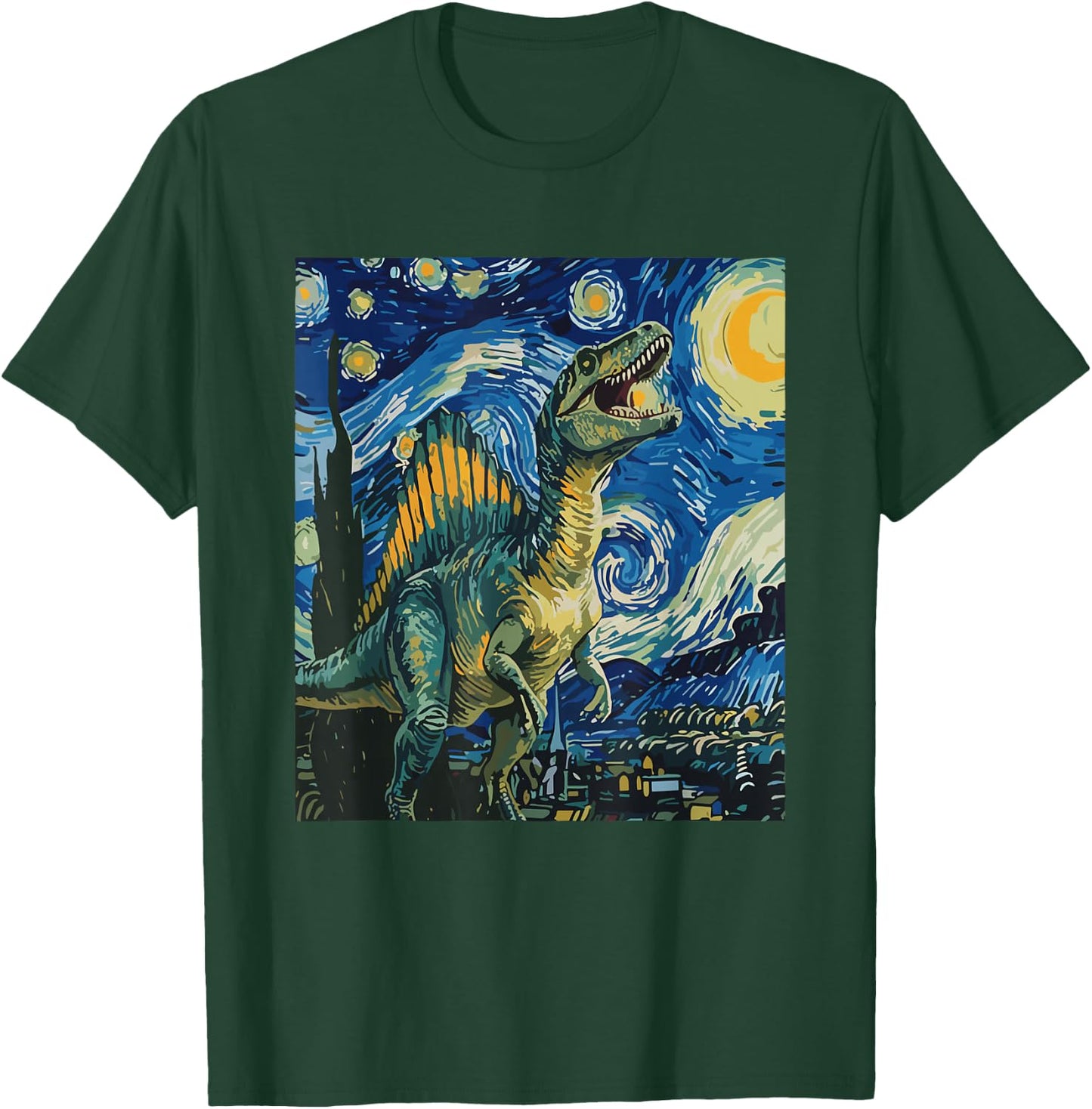 Spinosaurus Mirabilis Dinosaur Starry Night Art T-Shirt - T-Shirt | Forest