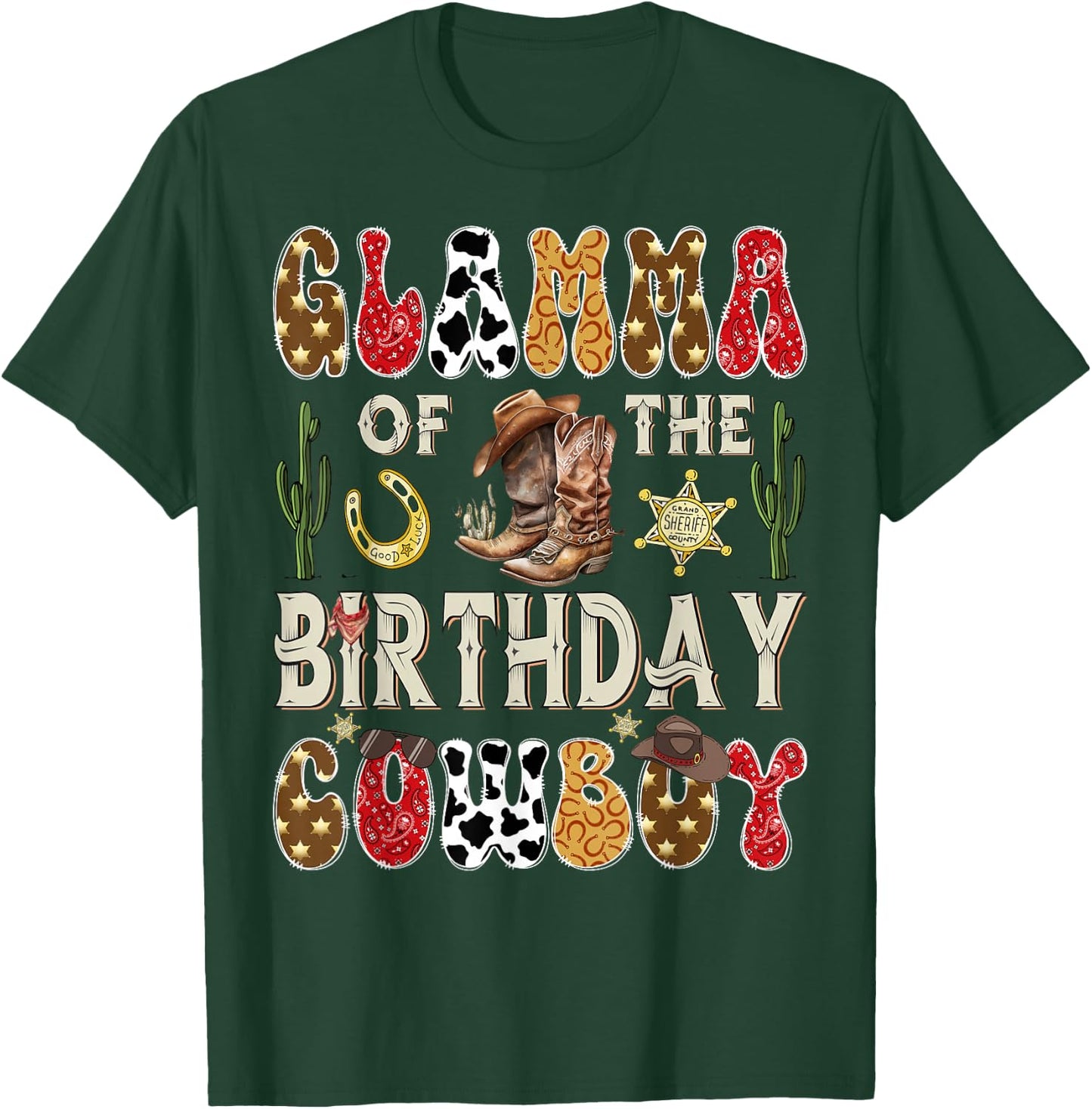 Glamma of The Birthday Cowboy Western Groovy Rodeo Glamma T-Shirt - T-Shirt | Forest