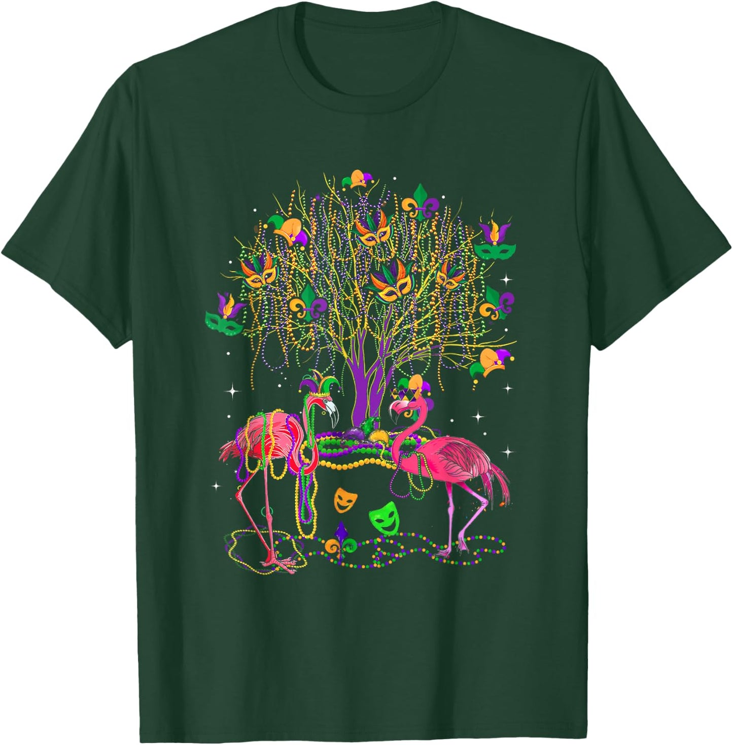 Mardi Gras Flamingo Bird Parade Fleur-de-lis Carnival Party T-Shirt - T-Shirt | Forest