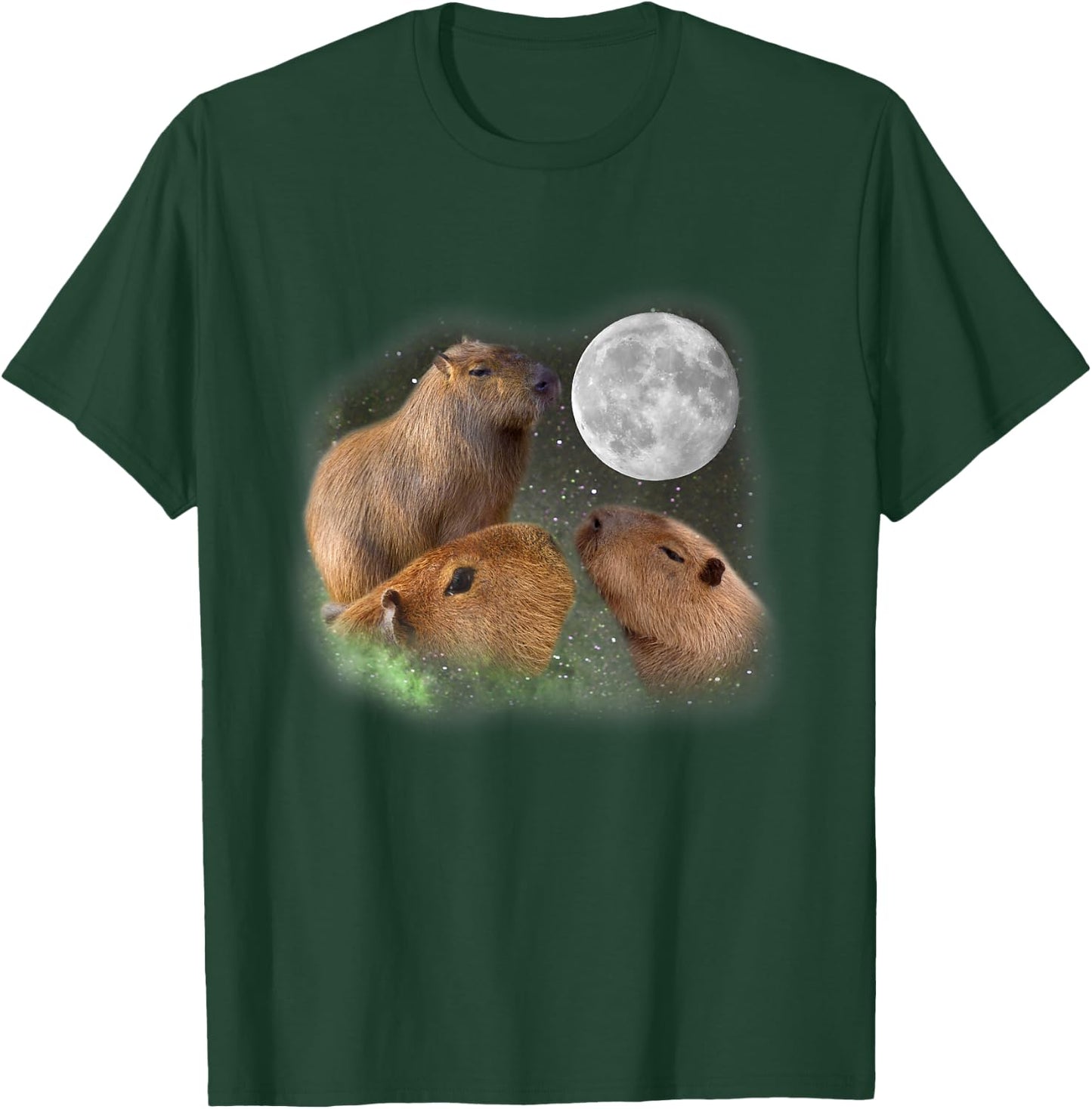 Three Moon Capybaras Funny Cute Animal Parody Pun Humor Gift T-Shirt - T-Shirt | Forest