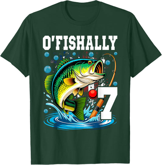 O'fishally 7 Years Old Fishing 7th Birthday Boys Kids T-Shirt - T-Shirt | Forest