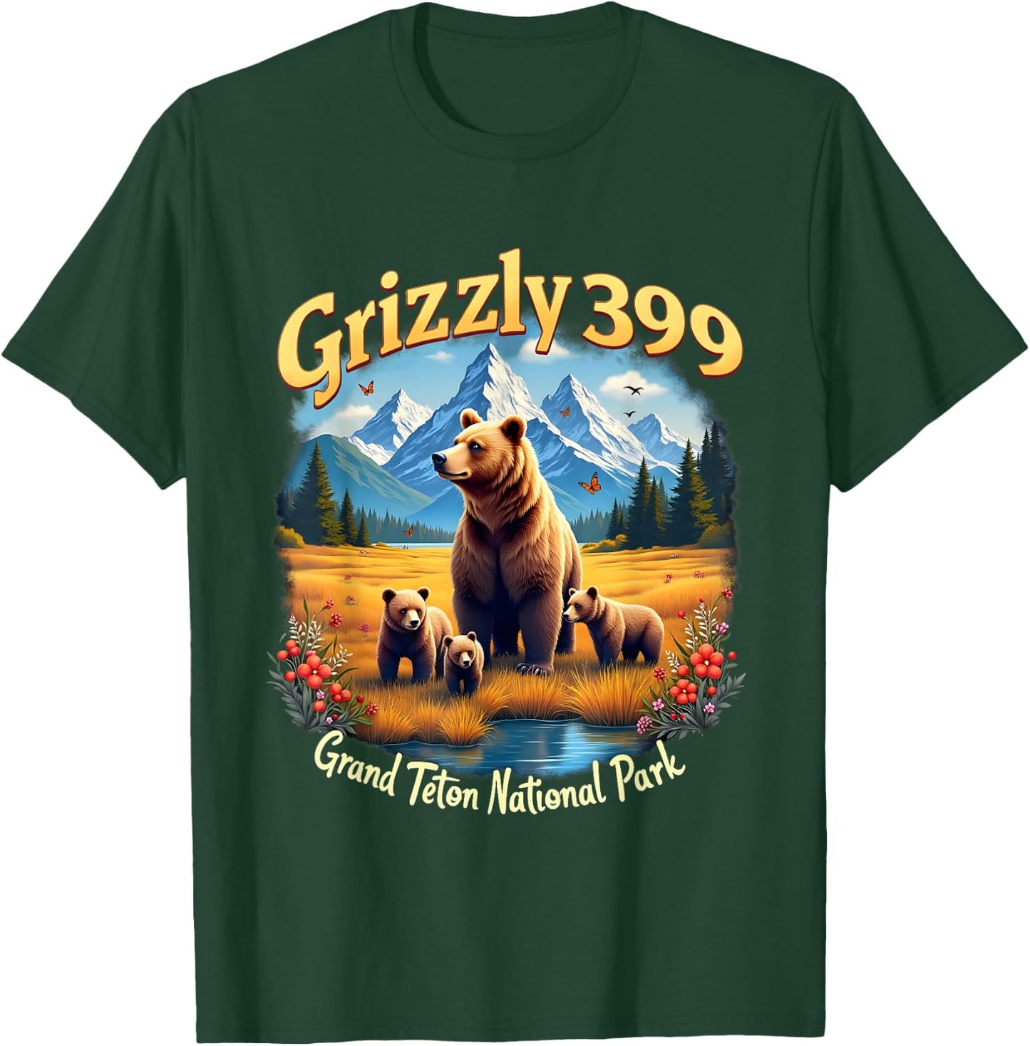 Retro Bear Grizzly 399 Wild & Free Grand Teton National Park T-Shirt - T-Shirt | Forest