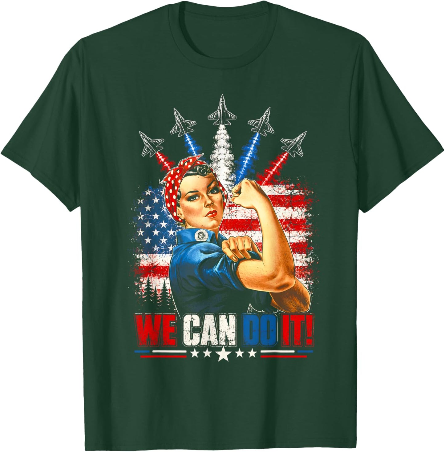 Rosie the Riveter American Flag Feminist Patriotic Women Kid T-Shirt - T-Shirt | Forest