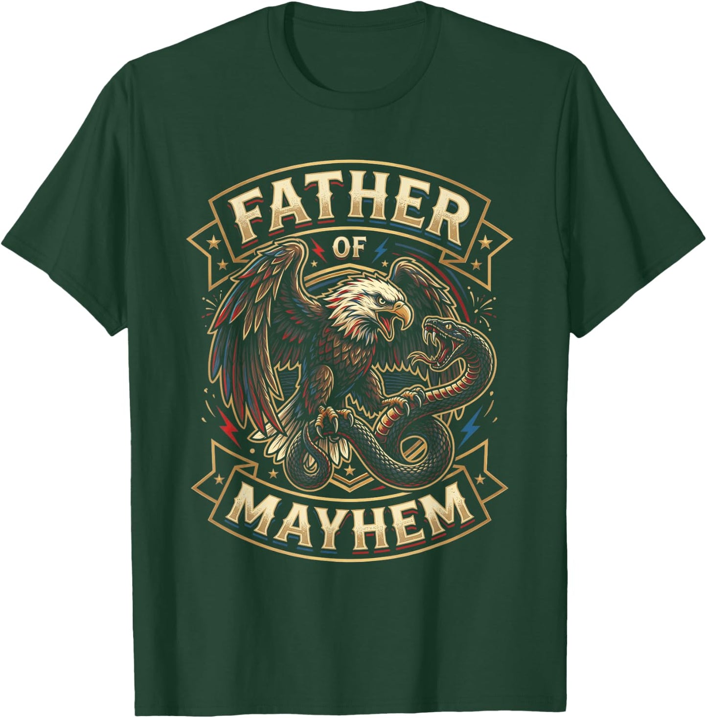 Men Dad Funny Father's Day USA Eagle Father of Mayhem T-Shirt - T-Shirt | Forest