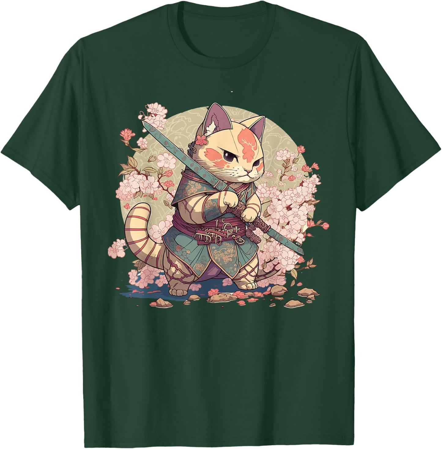 Samurai Cat Warrior Japanische Ninja Katze Kawaii T-Shirt - T-Shirt | Forest