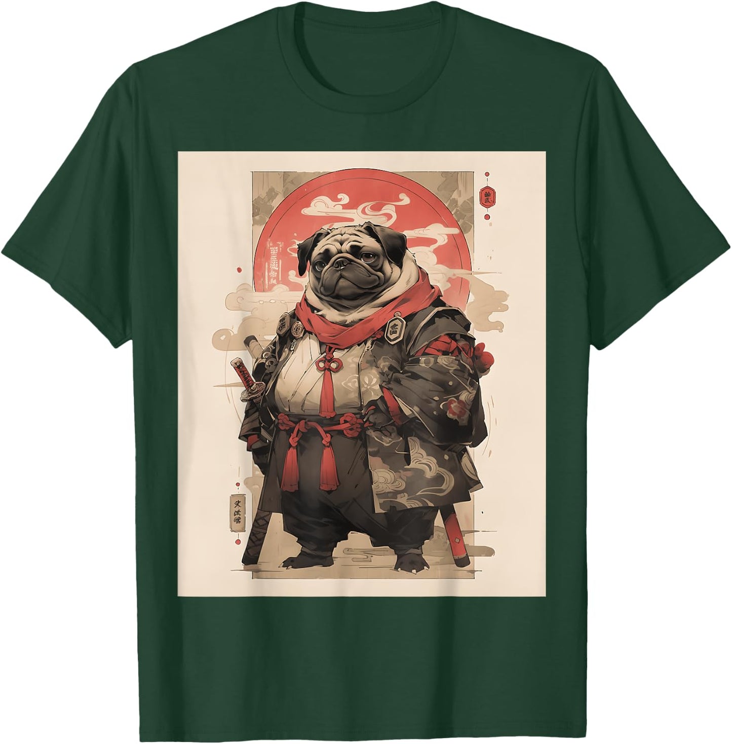 Samurai Pug Dog Japanese Pet Lover Warriors Art Aesthetic Men Women Girls Kids T-Shirt - T-Shirt | Forest