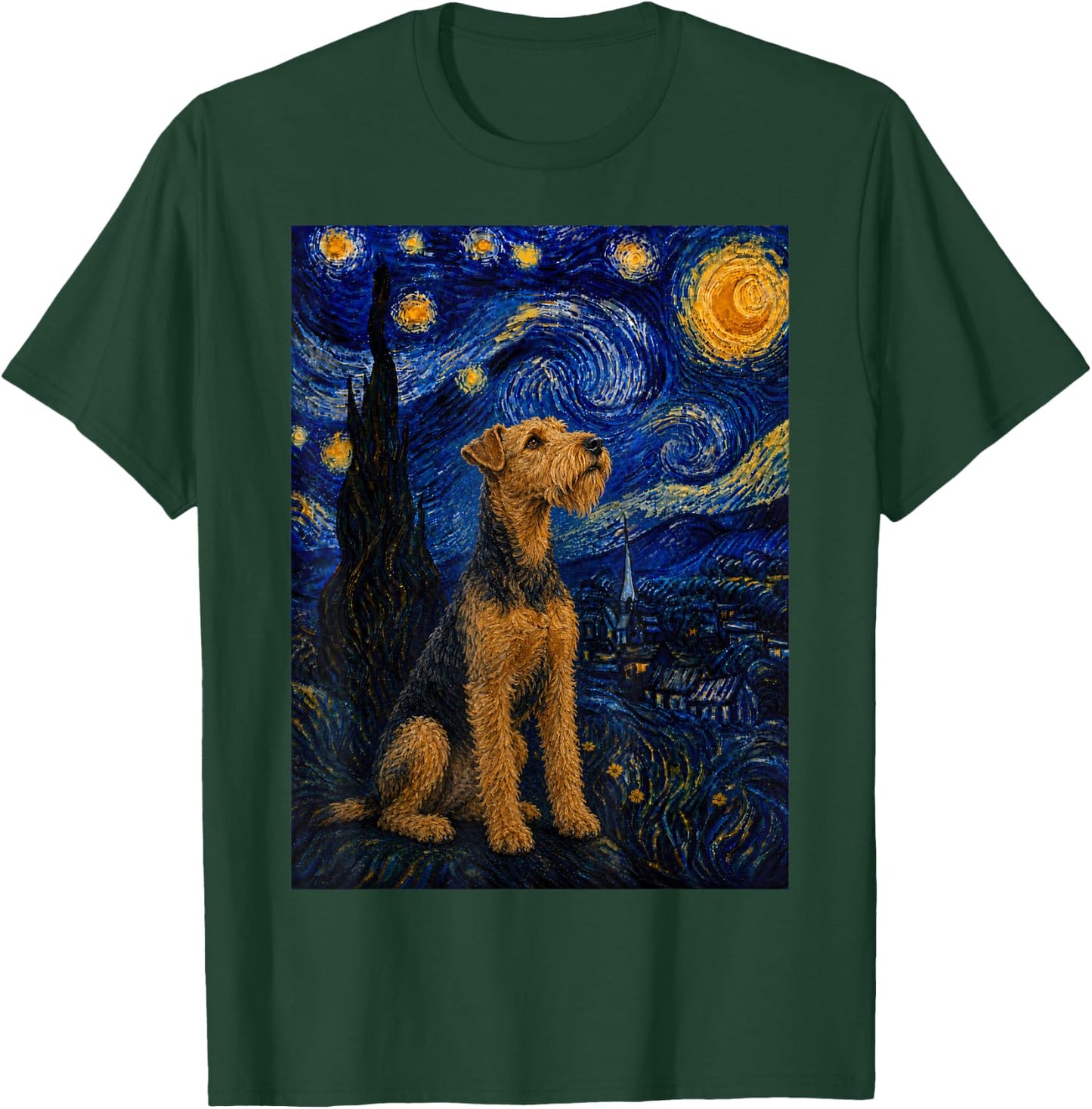 Welsh Terrier Dog Van Gogh Starry Night T-Shirt - T-Shirt | Forest