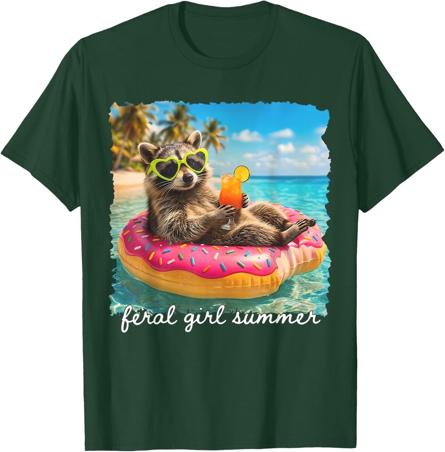 Funny Raccoon Feral Girl Summer Tropical Beach Vacation Trip T-Shirt - T-Shirt | Forest