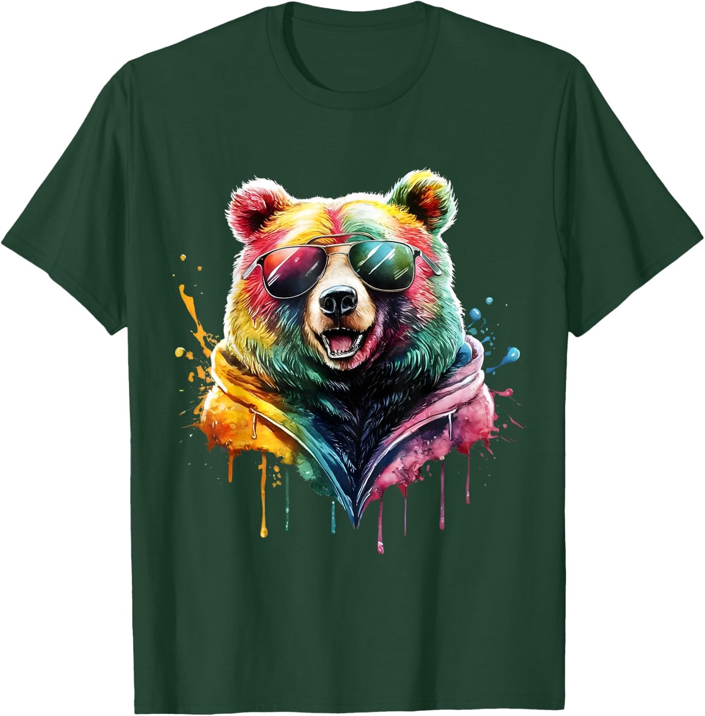 Bear Men's Women's Colourful Watercolour Bear T-Shirt - T-Shirt | Forest
