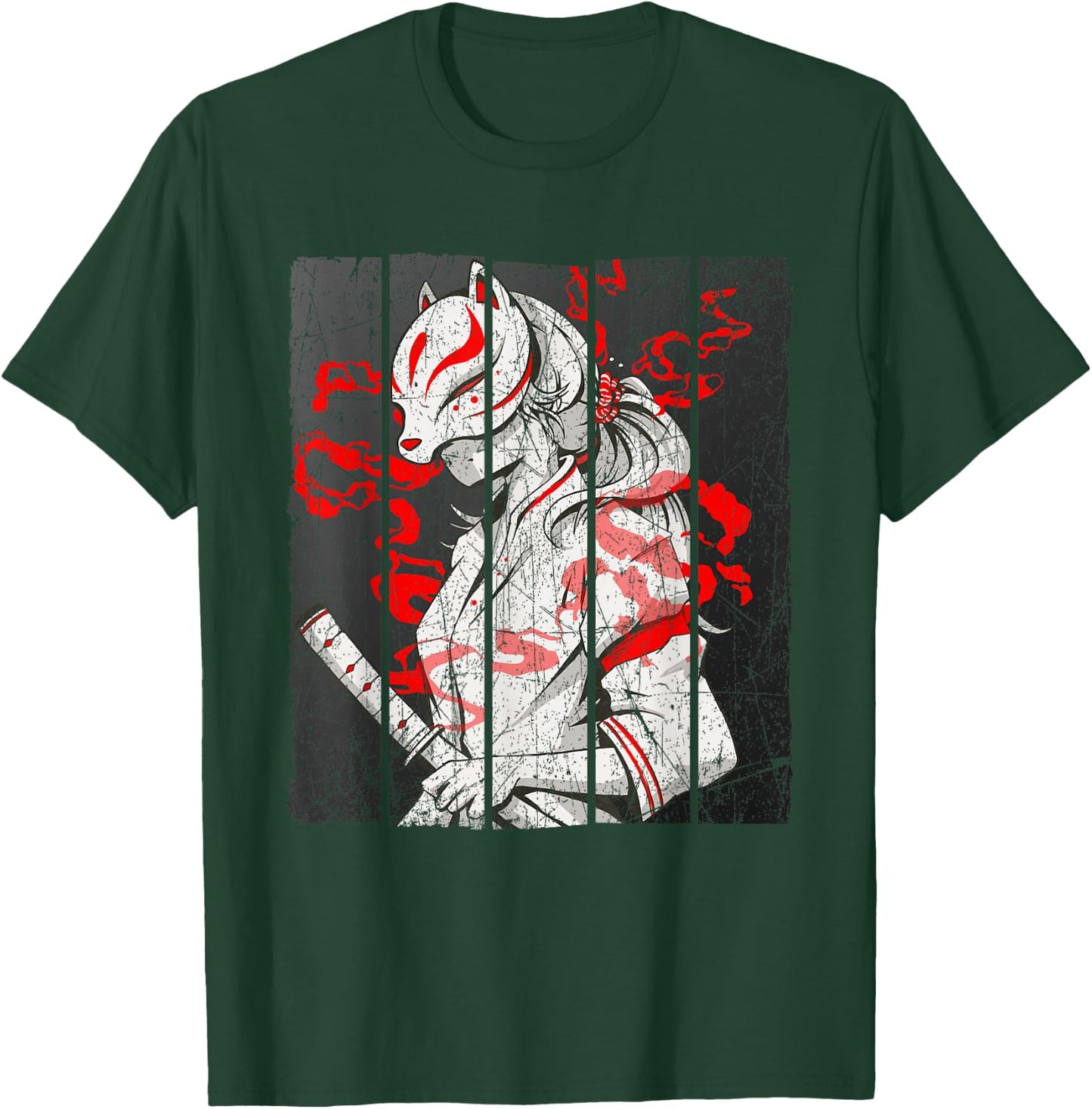 Japanese Mask Fox Aesthetic Kitsune Inari Oni Anime T-Shirt - T-Shirt | Forest