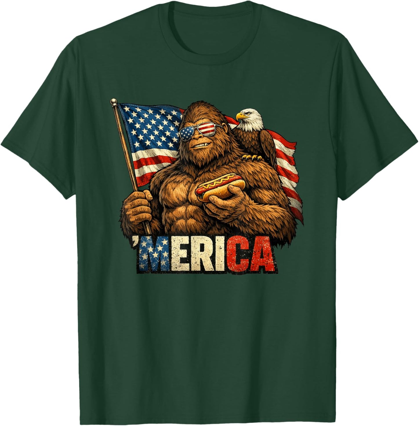 Funny Bigfoot Patriotic 4th of July American Flag T-Shirt - T-Shirt | Forest