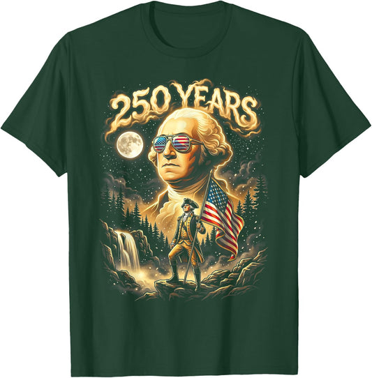 250 Years George Washington Howling Moon American Flag T-Shirt - T-Shirt | Forest
