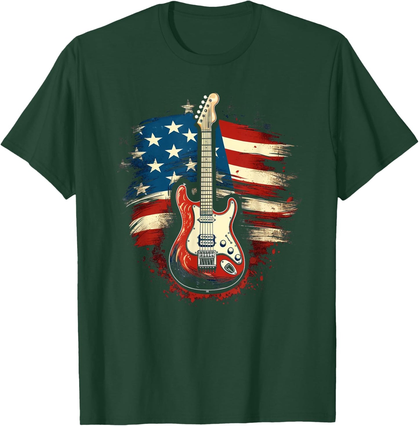 Guitar American Flag USA - Country Music 4th of July Gifts Women Kids Men T-Shirt - T-Shirt | Forest