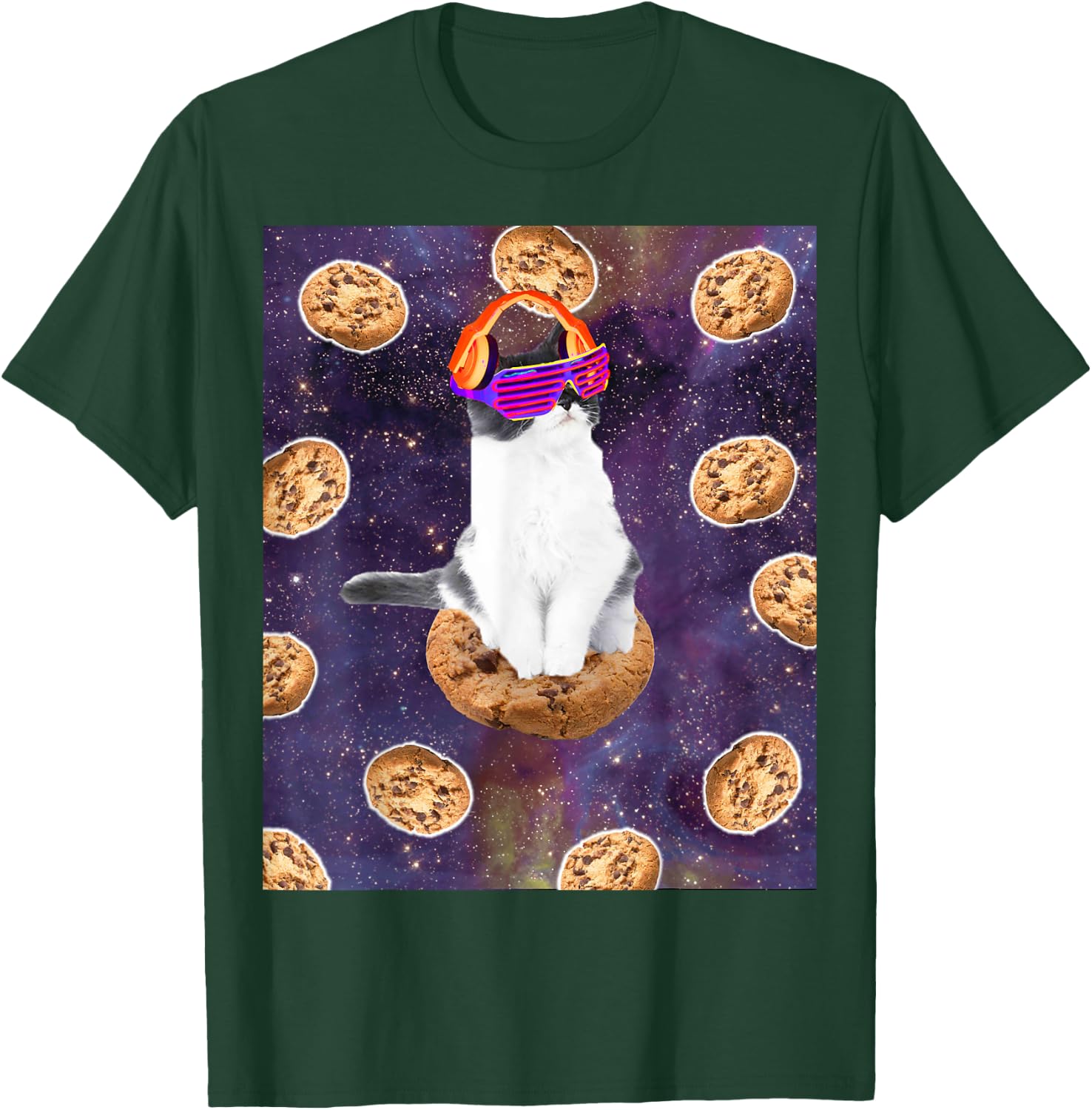 Rave Kitty Cat On Choc Cookie In Space T-Shirt - T-Shirt | Forest