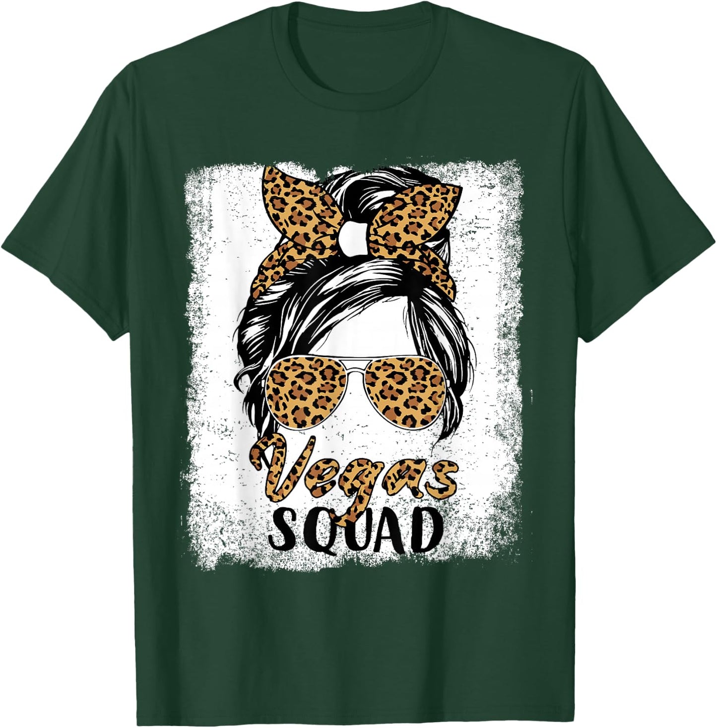 Las Vegas Squad Summer Girls Trip 2026 Messy Bun Leopard T-Shirt - T-Shirt | Forest