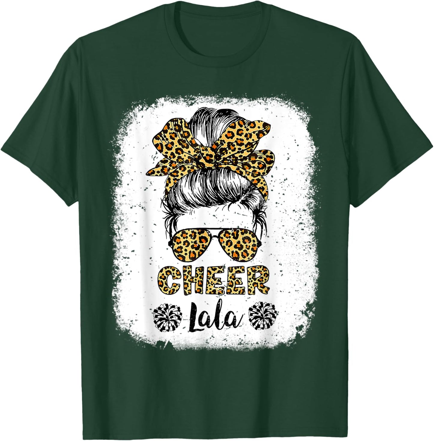 Cheer Lala Leopard Messy Bun Cheerleader Bleached T-Shirt - T-Shirt | Forest