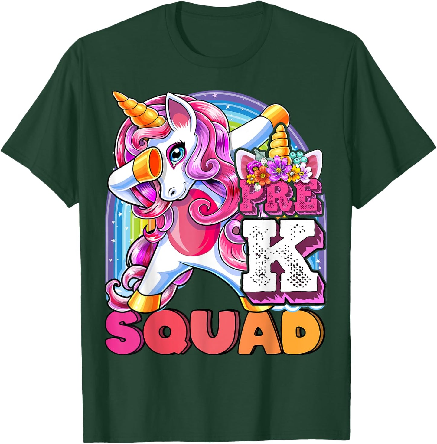 Pre-K Squad Dabbing Unicorn Back to School Girls Gift T-Shirt - T-Shirt | Forest