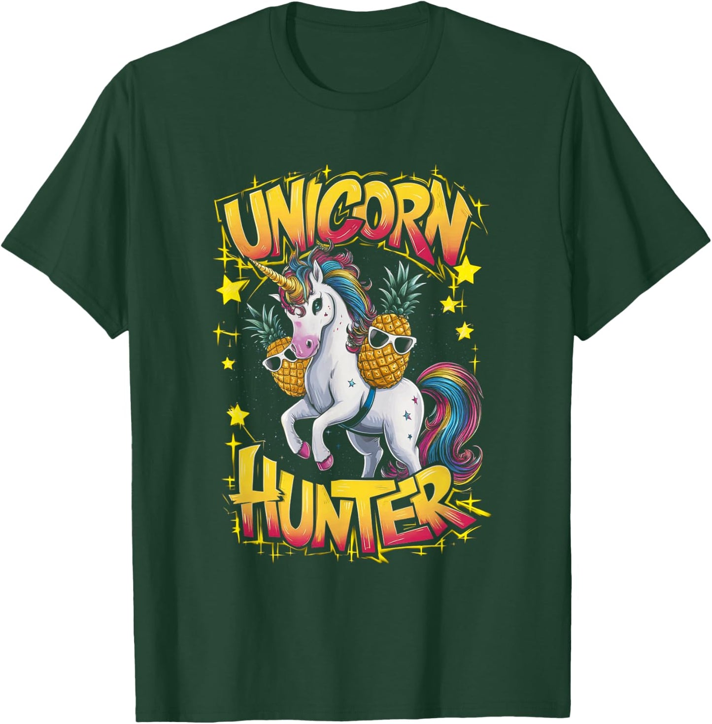 Funny Unicorn Hunter Upside Down Pineapple Swinger Party T-Shirt - T-Shirt | Forest