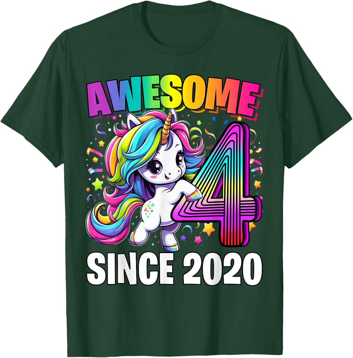 Unicorn 4th Birthday 4 Year Old Unicorn Party Girls Outfit T-Shirt - T-Shirt | Forest
